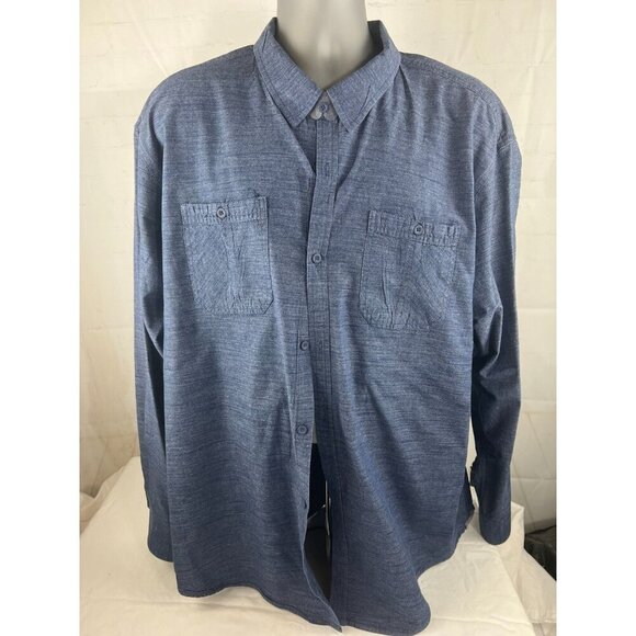Men’s Burnside Chambray Long Sleeve Casual Button Up Shirt Size 4XL Dark Blue - Picture 1 of 3
